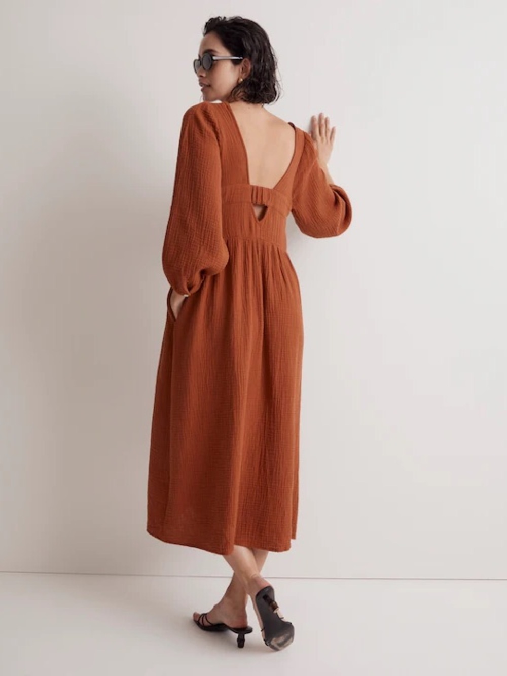 Madewell Lightspun V Neck Midi Dress Women’s S Burnt Clay Gauze Cotton boho
